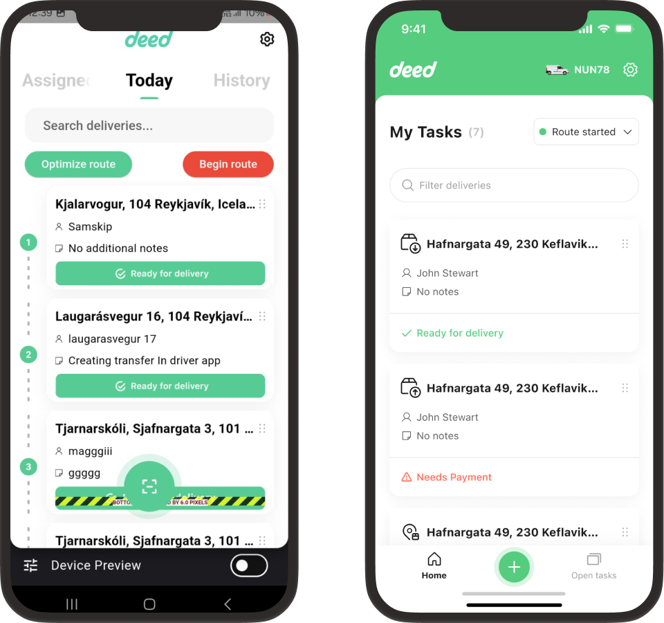 Before and after driver app homepage